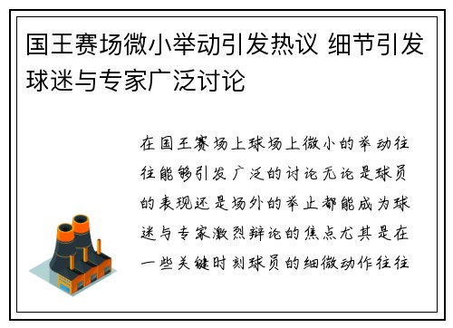 国王赛场微小举动引发热议 细节引发球迷与专家广泛讨论 国王赛场微小举动引发热议 细节引发球迷与专家广泛讨论